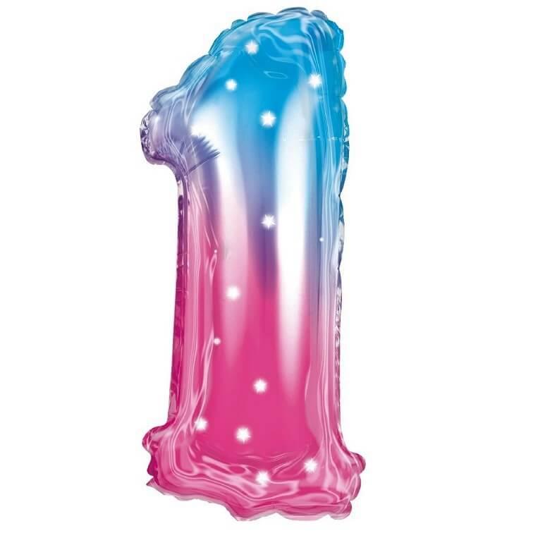 003balmc1 ballon fete anniversaire chiffre 1 bleu et rose 36cm