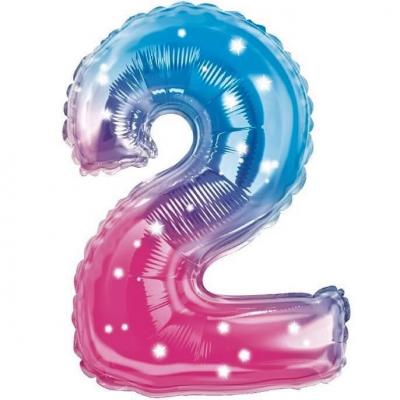 003balmc2 ballon fete anniversaire chiffre 2 bleu et rose 36cm