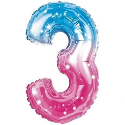 003balmc3 ballon fete anniversaire chiffre 3 bleu et rose 36cm