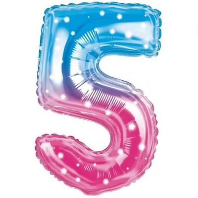 003balmc5 ballon fete anniversaire chiffre 5 bleu et rose 36cm