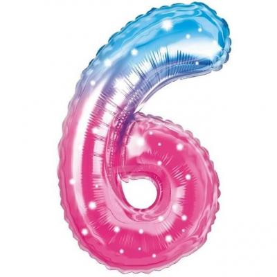 003balmc6 ballon fete anniversaire chiffre 6 bleu et rose 36cm