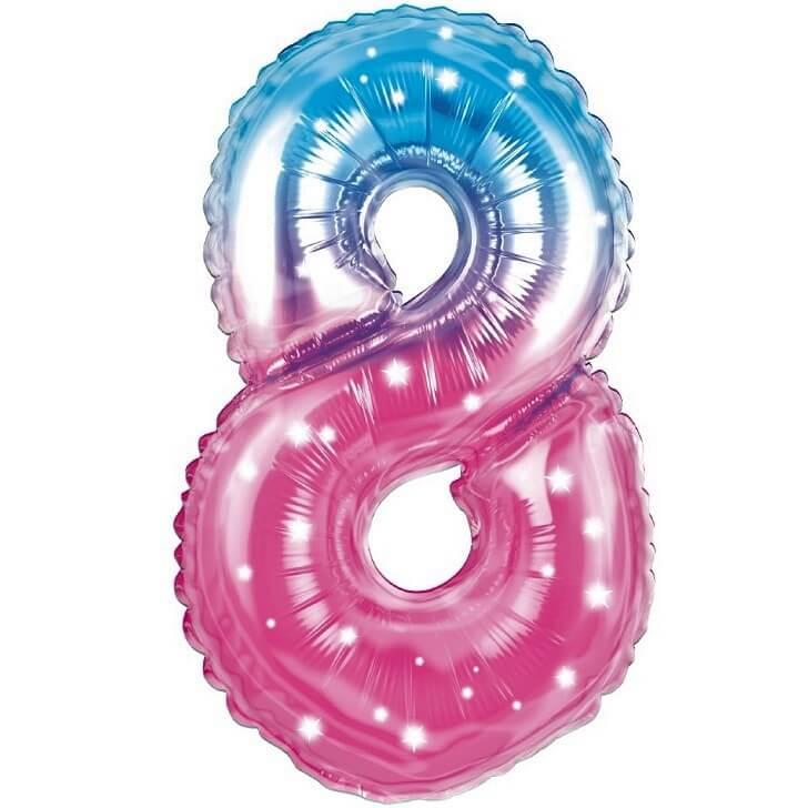 003balmc8 ballon fete anniversaire chiffre 8 bleu et rose 36cm