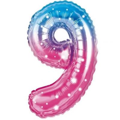 003balmc9 ballon fete anniversaire chiffre 9 bleu et rose 36cm