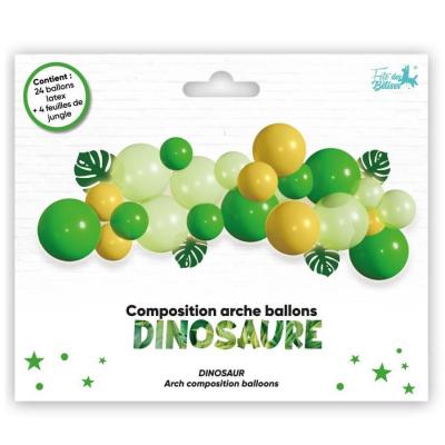 1 Kit de 24 ballons en latex avec feuilles pour faire une arche REF/005BALK Thème Dinosaure/Jungle
