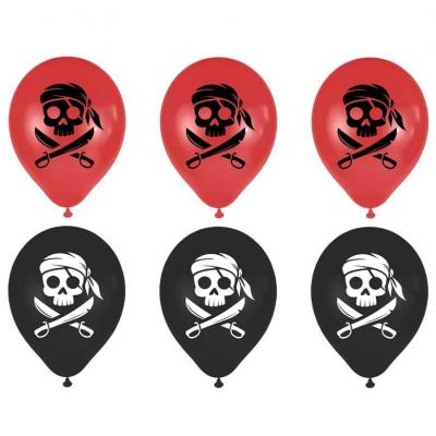 6 Ballons en latex Pirate pour fête anniversaire enfant 30cm (Noir et Rouge) REF/007BAL