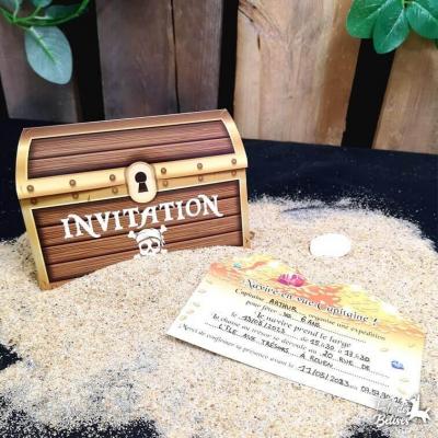 6 Cartes d'invitation coffre de pirate pour fête anniversaire enfant REF/007CINV