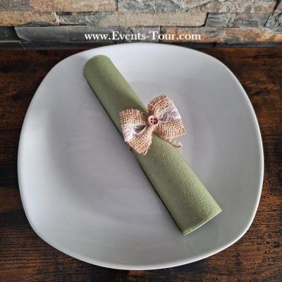 10045 pliage de serviette tissu airlaid nature champetre vert olive noeud jute