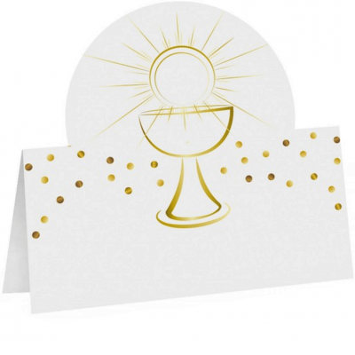 Marque-place chevalet blanc Communion avec motif calice en doré or (x6) REF/10439
