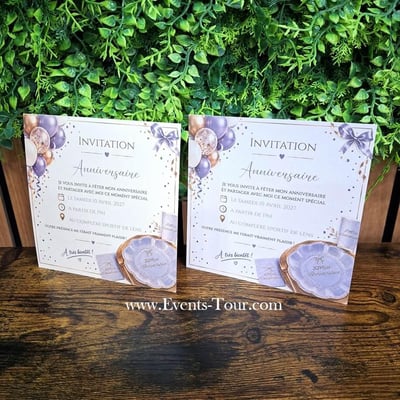 10579 magasin pas de calais carte invitation personnalisable anniversaire parme lilas dore or
