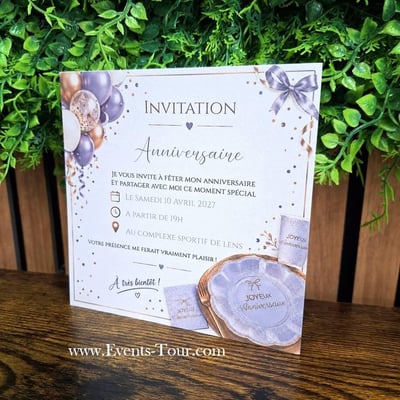 10579 magasin pas de calais faire part personnalisable anniversaire parme lilas dore or