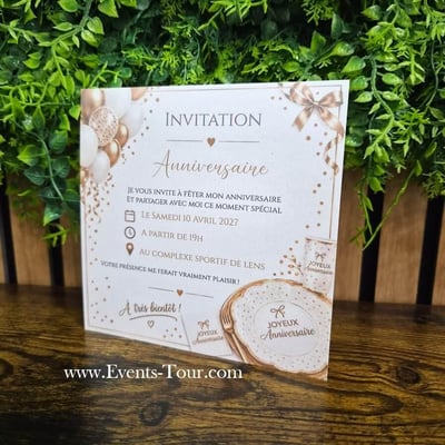 10580 boutique pas de calais carte invitation personnalisable anniversaire blanc dore or 