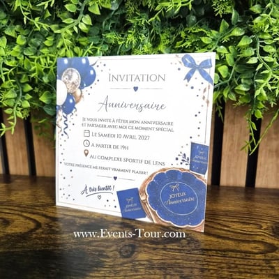 10582 magasin pas de caalis carte invitation personnalisable anniversaire bleu azur et dore or