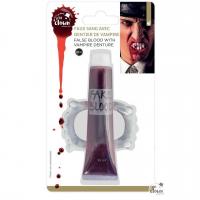 10965 tube faux sang en gel rouge halloween dentier vampire