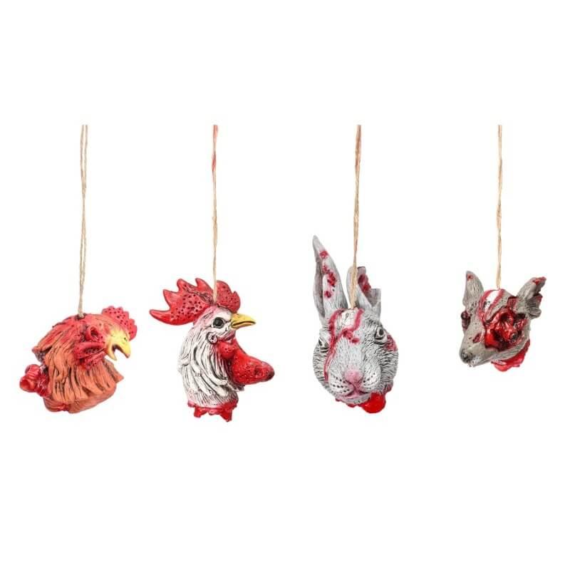 11024 decoration halloween tete animal a susp lapin coq poule souris