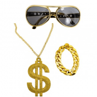 11095 accessoire deguisement kit gangter collier dollar chaine lunettes bracelet