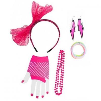 11097 accessoire deguisement kit annees 80 rose fluo