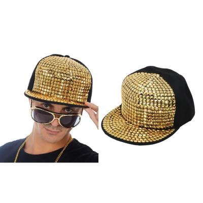 1 Casquette noire de rappeur dorée or REF/11215 (accessoire de déguisement adulte)