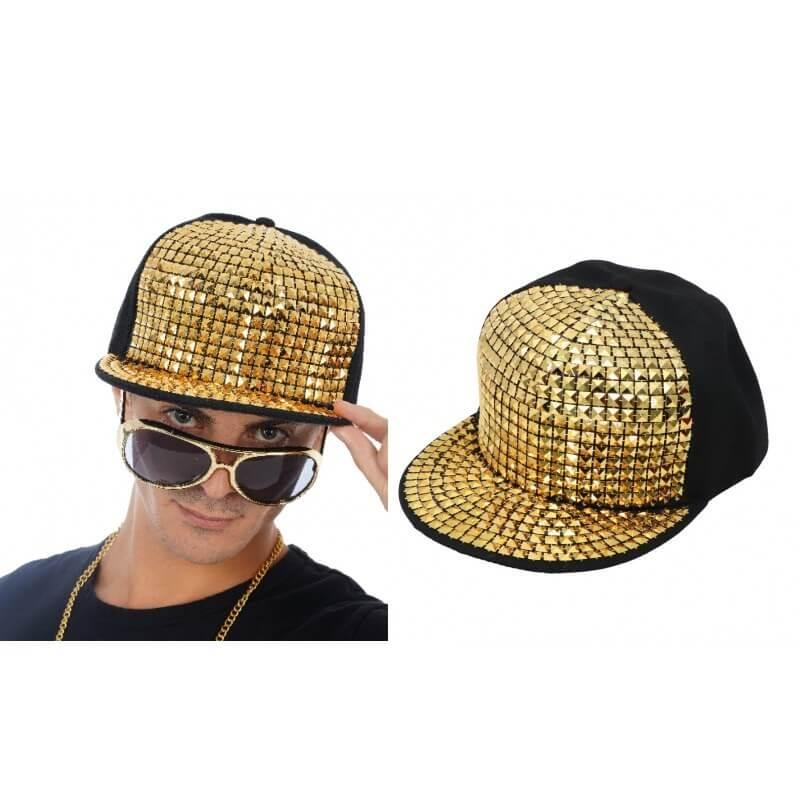 11215 accessoire de deguisement casquette rappeur noir dore or