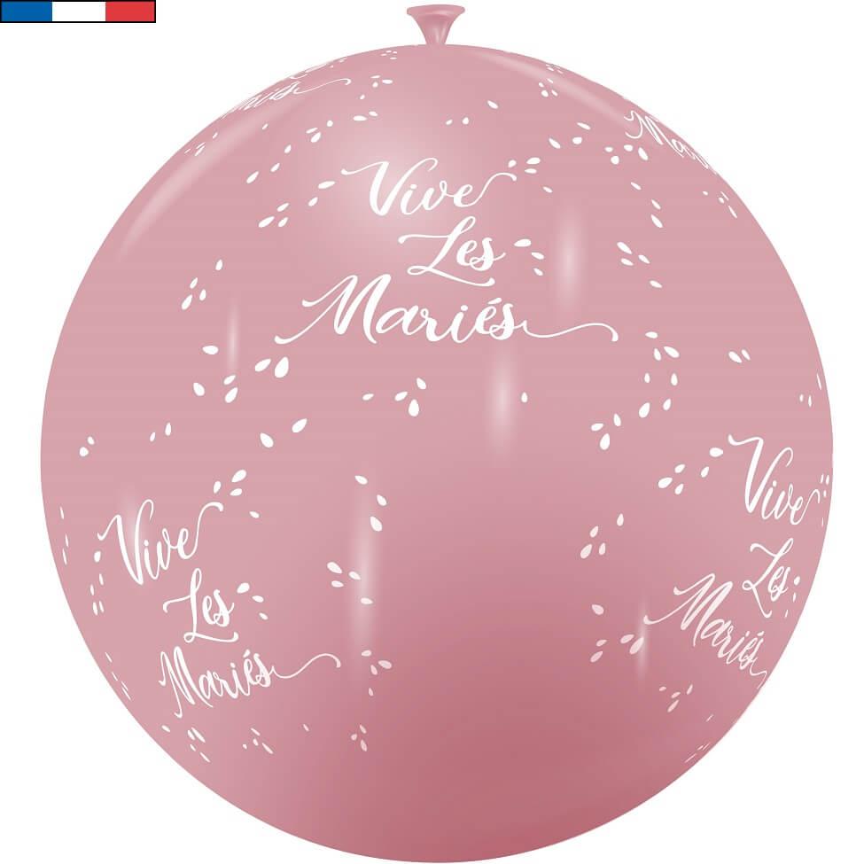 11975 ballon geant latex naturel biodegradable mariage vive les maries rose blush