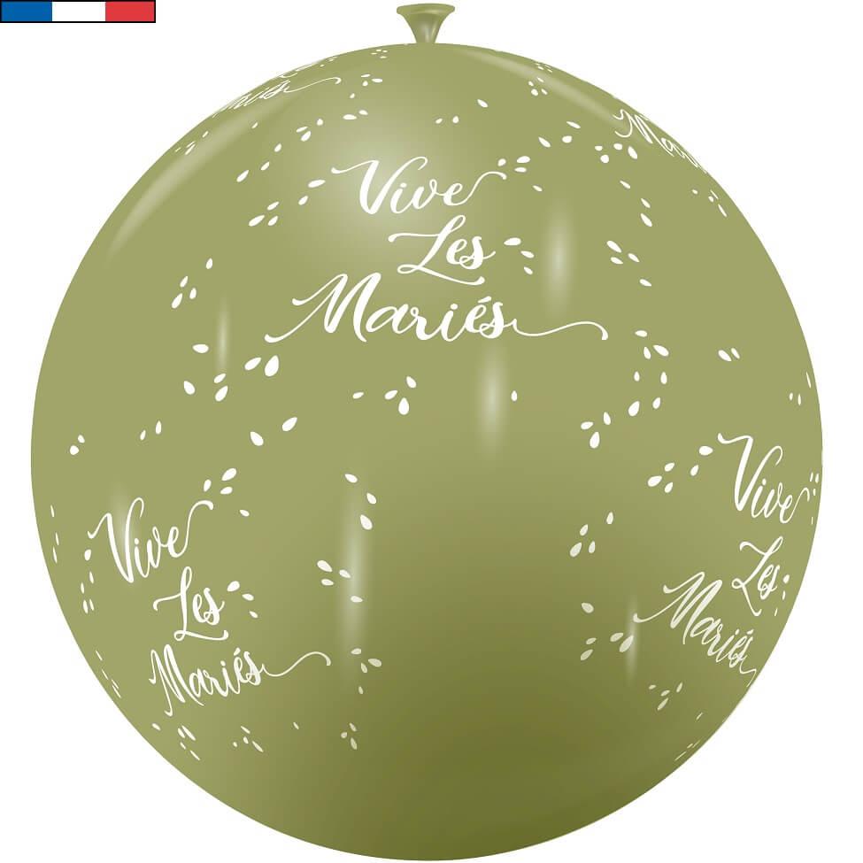 11975 ballon geant latex naturel biodegradable mariage vive les maries vert olive sauge