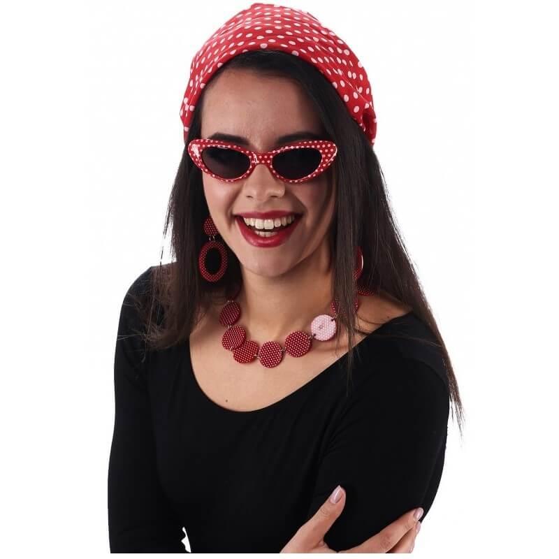 12087 kit annees 50 rouge pois blancs accessoire deguisement adulte