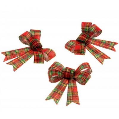 12292 decoration noel noeud scottish rouge vert dore or