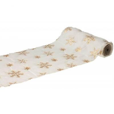 12337 chemin de table noel fourrure blanc et flocons dore or metallique