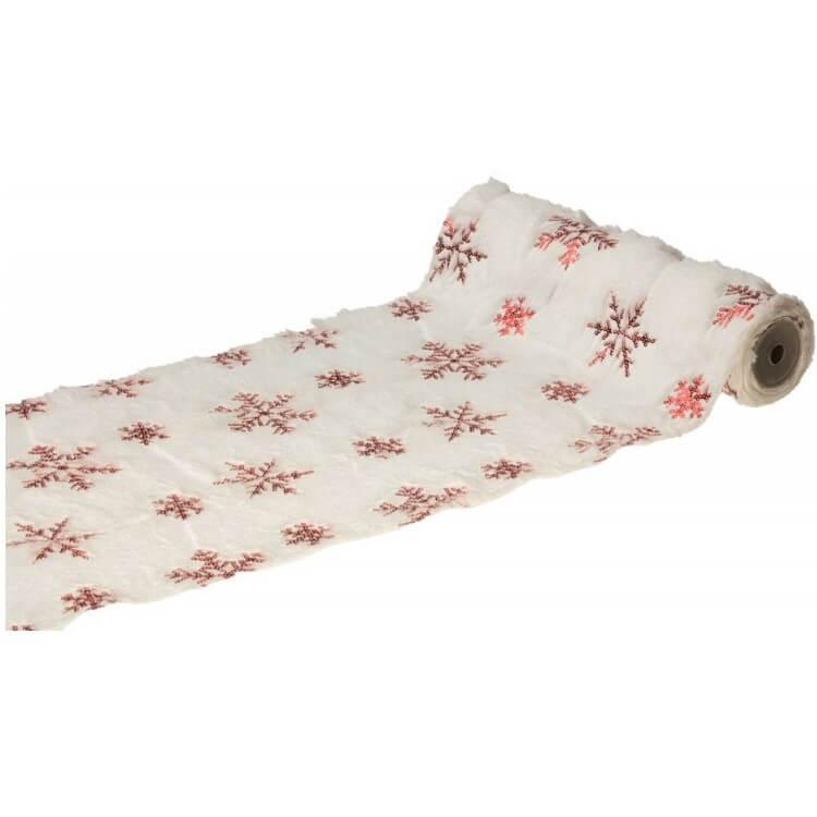 12337 chemin de table noel fourrure blanc et flocons rouge metallique