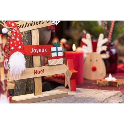 12464 centre de table bois joyeux noel gnomes 5 directions 43cm