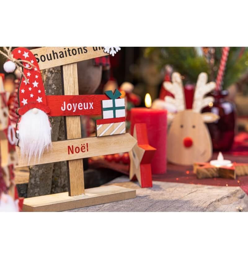 12464 centre de table bois joyeux noel gnomes 5 directions 43 cm