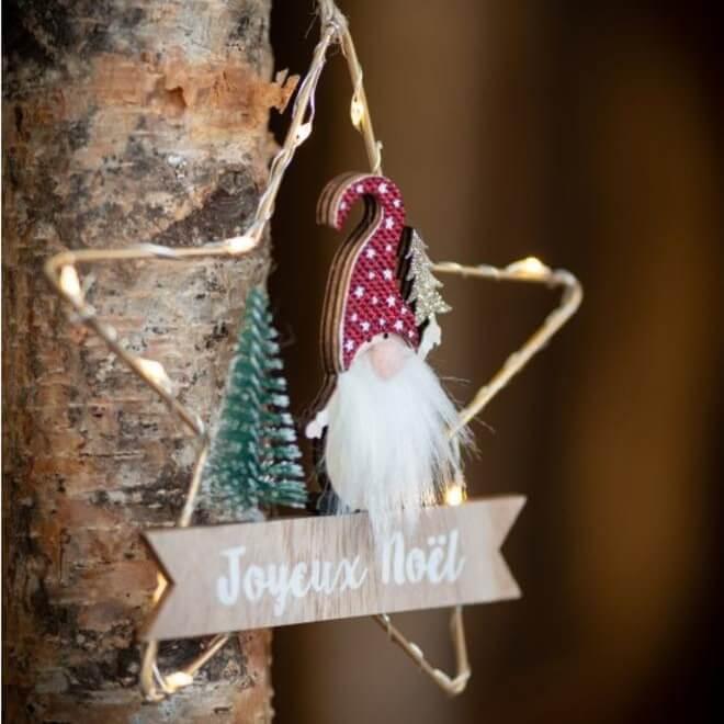 12467 decoration etoile metal gnome joyeux noel leds sapin a suspendre
