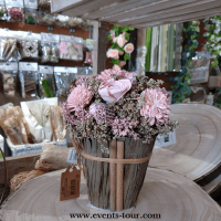 12625 centre de table floral champetre rose et fleur sechee