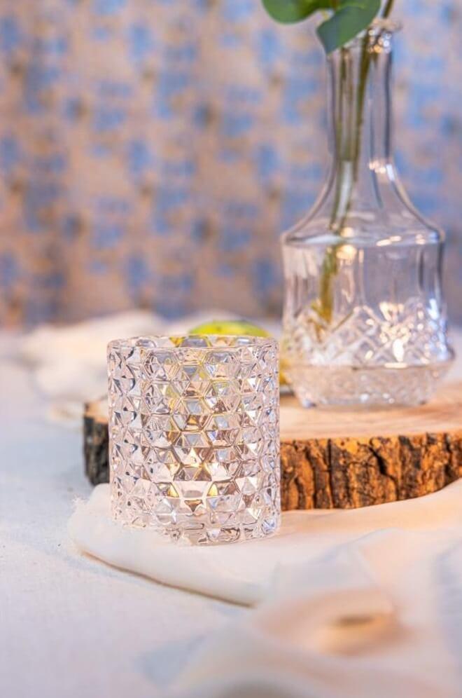 12672 decoration porte bougie en verre transparent