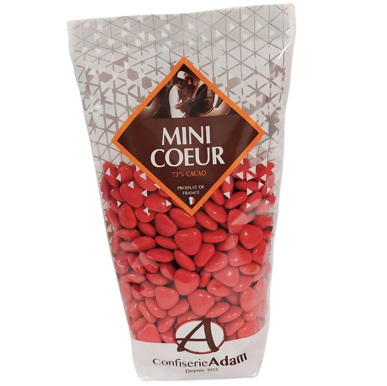128001 dragee coeur rouge au chocolat noir 250grs confiserie adam