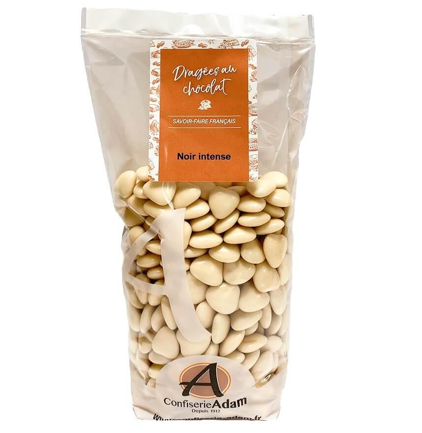 128007 dragee coeur ecru beige ivoire au chocolat noir 250grs confiserie adam