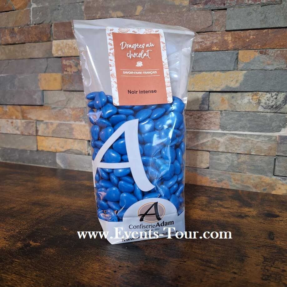 128008 dragee coeur bleu ocean chocolat noir 250 grs confiserie adam