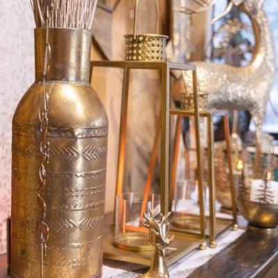 13002 decoration lanterne ouverte majestic or brosse vintage photophore verre