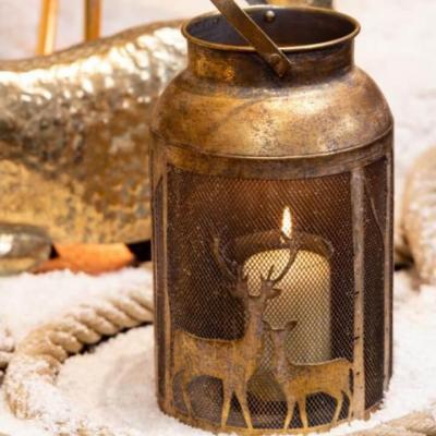 1 Lanterne de Noël ajourée vintage métal brossée dorée or 