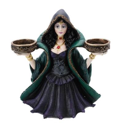 13038 decoration halloween sorciere resine porte bougie