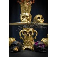 13045 decoration halloween coupe tete de mort en resine dore or metallise