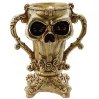 13045 decoration halloween coupe tete de mort en resine dore or