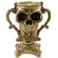 13045 decoration halloween coupe tete de mort en resine dore or