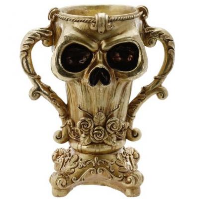 13045 decoration halloween coupe tete de mort resine dore or