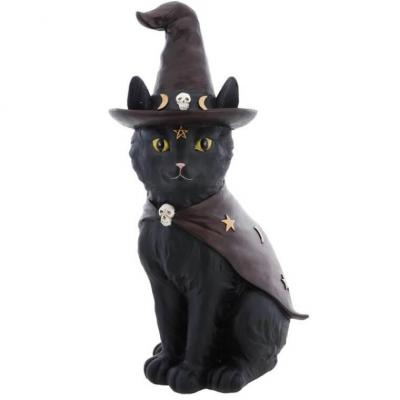 13065 decoration fete halloween chat noir sorcier polyresine