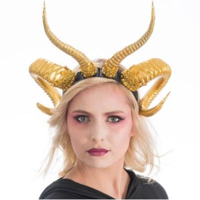13142 accessoire de deguisement serre tete malefique double cornes or