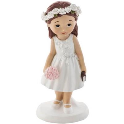1 Figurine résine communiante fille avec bible & fleurs 15.1cm REF/13202 (fête Communion)