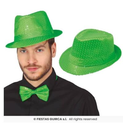 13290 accessoire de deguisement annees 80 chapeau borsalino adulte sequins vert fluo