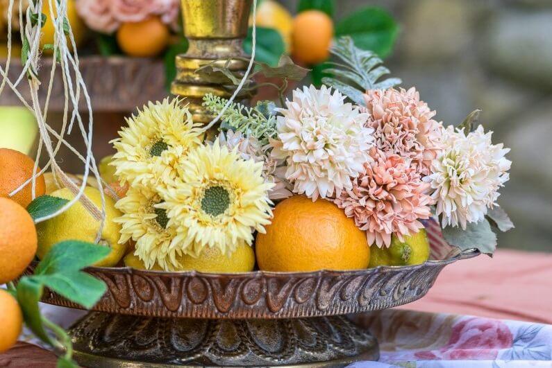 13302 decoration bouquet scabieuses tangerine blanc