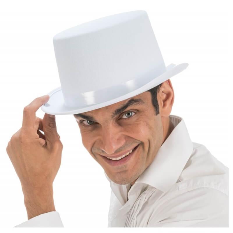 13401 accessoire de deguisement chapeau haut de forme blanc feutrine adulte