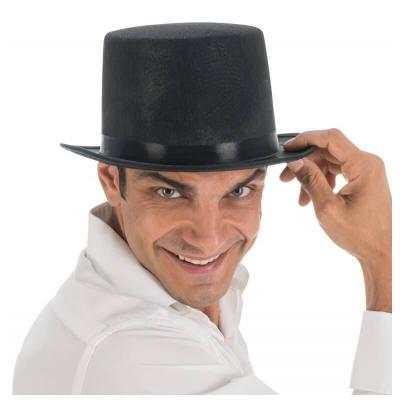 13401 accessoire de deguisement chapeau haut de forme noir feutrine adulte